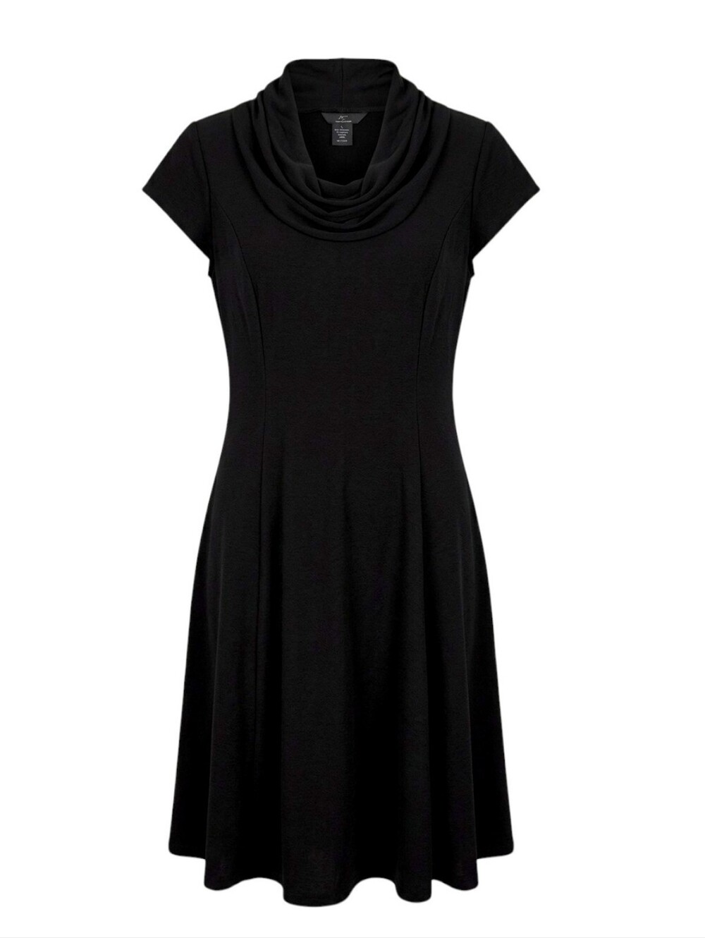 NWT Lennie Nina Leonard Black Cocktail Party Dress Cowl Neck Cap Sleeve Midi L
